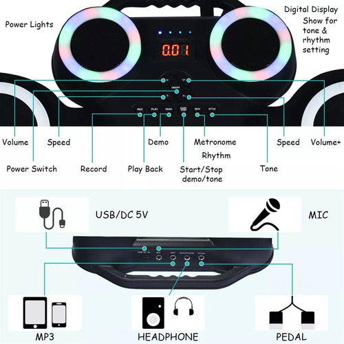 Batería Electrónica Portátil Con Pedal, Batería De Práctica