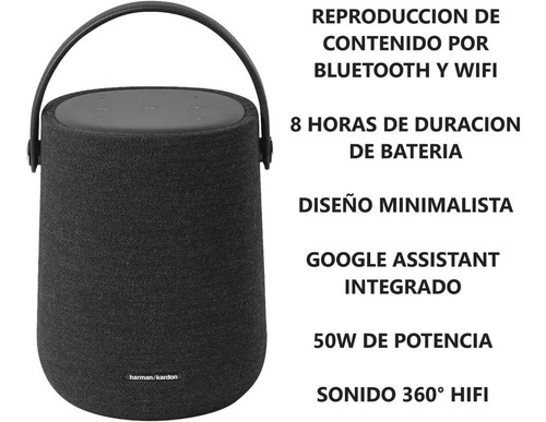 Bocina inteligente Harman Kardon Citation 200 con asistente virtual Google Assistant color black 100V/240V