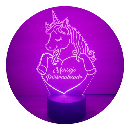 Lámpara Led Unicornio Mensaje Personalizado Artline Infantil