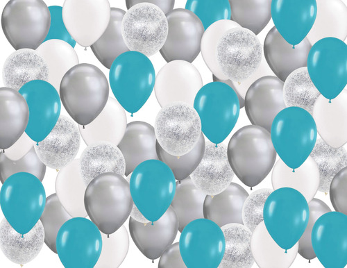 Globos Turquesa Plata Blanco Latex Confeti Decoración Fiesta Blanco,turquesa