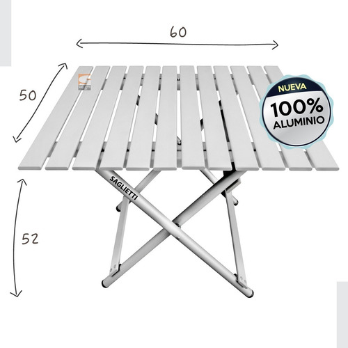 Imagen 5 de 10 de Mesa Plegable Ratona 100% Aluminio 60x50 Calidad Premium