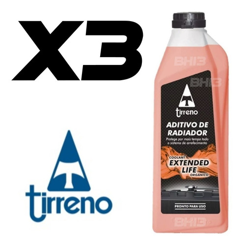 Tirreno Aditivo Radiador Bmw Citroen Pronto Uso Orgânico Extended Life Laranja Kit Com 3 Litros