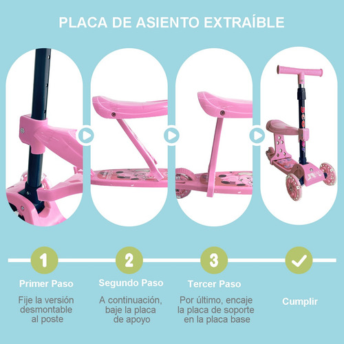 Patineta Scooter Infantil Con Luz Y Asiento Plegable 3 En 1