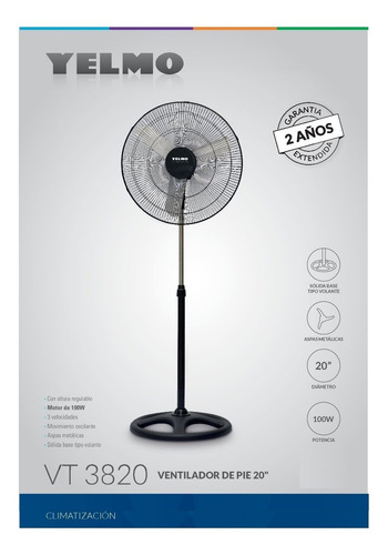 Ventilador De Pie 20 Pulgadas Yelmo Vt-3820 Aspas Metal 100w