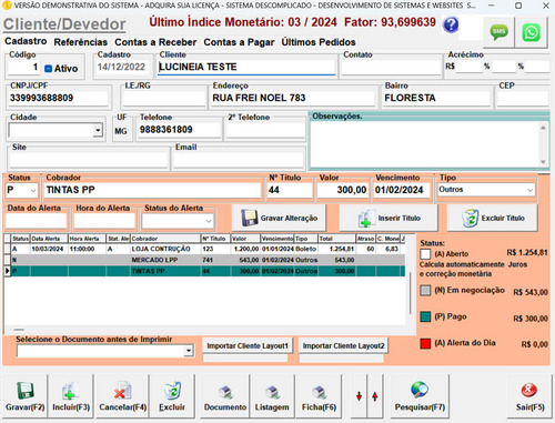 Software Para Cobrança Com Correção Monetária, Juros, Multa