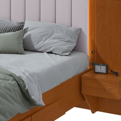 Cama Casal 140cm Com Usb, Usb-c 2 Mesa De Cabeceiras Wt