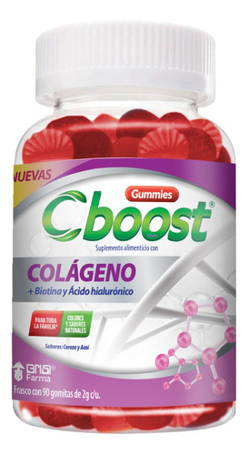 C-boost Gomitas Colágeno,biotina Y Ácido Hialurónico, 90caps Sabor Cereza