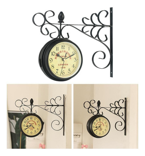Vintage Reloj De Pared De Dos Cara Metal Estación De Tren