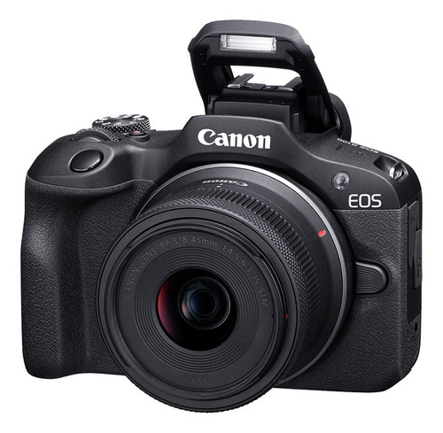 Cámara sin espejo Canon Eos R100 4k APS-c con lente de 18-45 mm, color negro