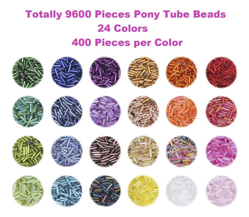 9600 Piezas Kit De Cuentas De Tubo 24 Colores Para Diy