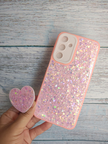 Funda De Brillo Y Pop De Corazón Para Samsung A34 Rosa-rosa