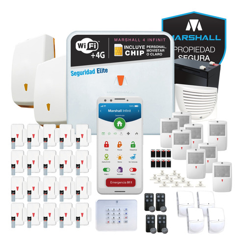 Kit Alarma Marshall 4 Gprs Chip 4g Wifi Inalambrica