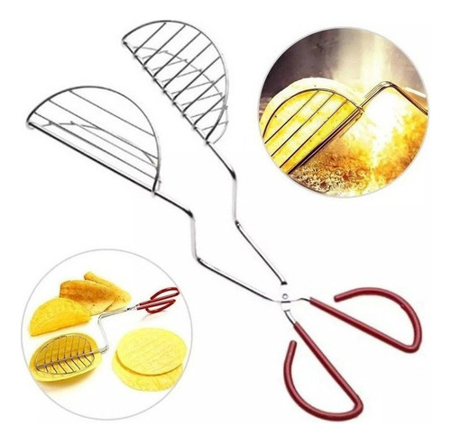 . Taco Shell Maker Prensa Tortilla Freidora Pinzas Acero.