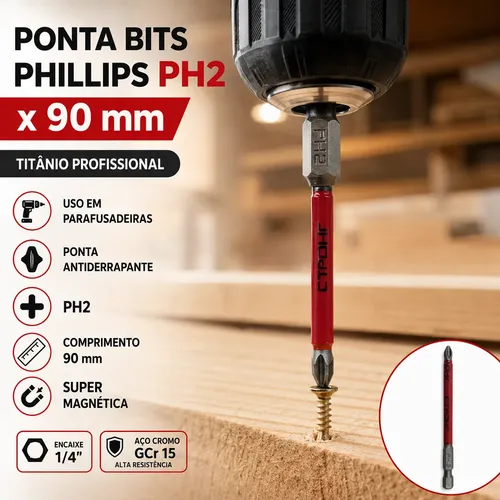 Ponta Philips Imantada E Antiderrapante Ph2x90mm Longo-10uni