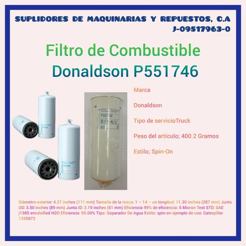 Filtro De Combustible Separador De Agua Donaldson P551746