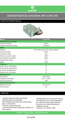 Transformador Convertidor De Continua 48v A 24v 30a Enertik