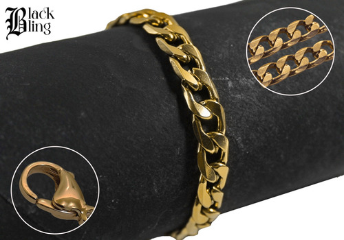 Par Collar Y Esclava Color Oro Eslabon Cubano Acero Unisex