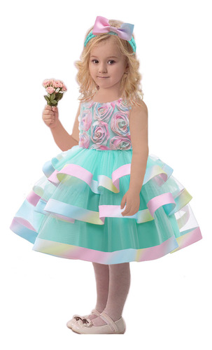 Vestido De Gasa Para Niña, Diseño Princesa De Siete Colores