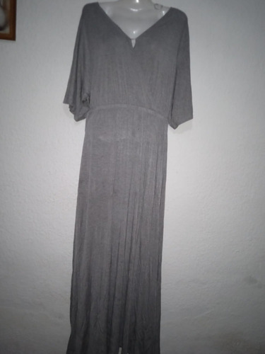  Vestido Dama Talle S Modal Gris,cruzado Manga 3/4 De Indian