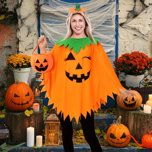 M Disfraz De Calabaza De Halloween P Mujer Poncho De