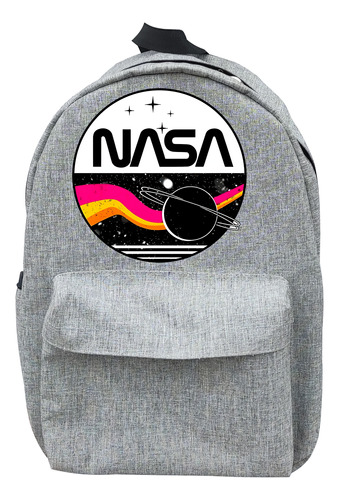 Mochila Estampado De Astronautas Color Gris Nasa Logotipo