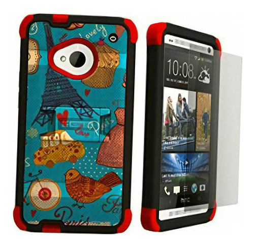 Case For Htc One M7 - Design Paris City Blue Color Tricolor Geométrico