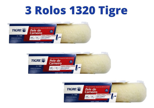 Rolo De Lã Ref. 1320 Tigre 23cm - Kit Com 3 Peças