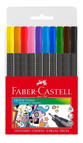 10 Plumones Rotuladores Punto Extrafino 0.4mm Faber Castell