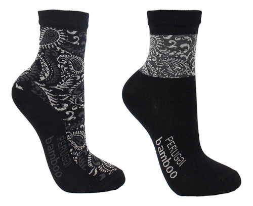 2 Pares Calcetín Bamboo Paisley Largo 2/4 Negro