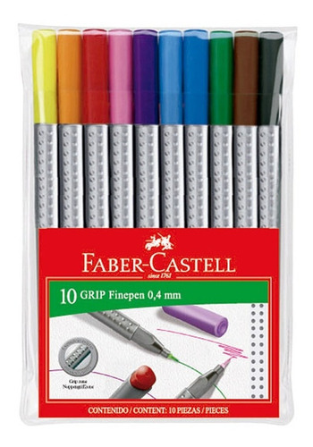 Faber-castell Marcadores Grip Finepen - 10 Colores - Mosca