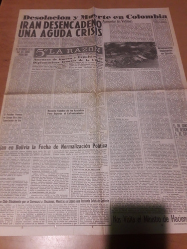 Tapa Diario La Razón 13 12 1979 Irán Elma Colombia 