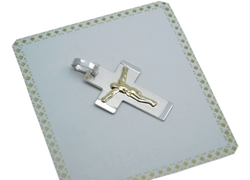 Cruz Chata Plata Y Oro Con Cristo Relieve