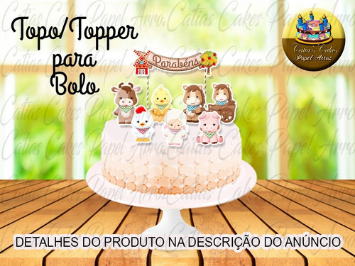 Imagem 1 de 1 de Topper Topo Para Bolo Aniversário Festa Fazendinha Baby Cute