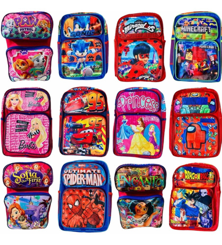 Lote De 4 Mochilas Primaria Infantil Personajes