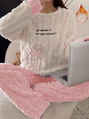 Conjunto De Pijama Polar De Invierno Para Mujer, Ropa De Hog