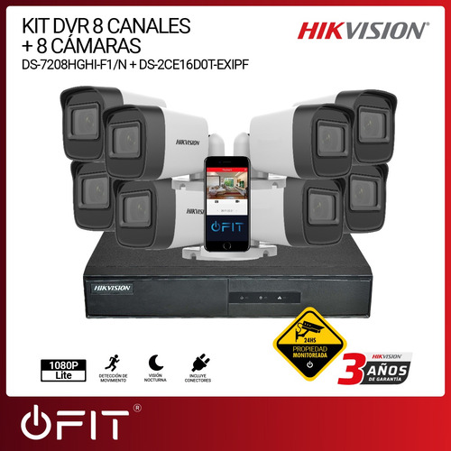 Imagen 2 de 10 de Camara Seguridad Kit Hikvision Dvr 8 Canales + 8 Bullet 720p