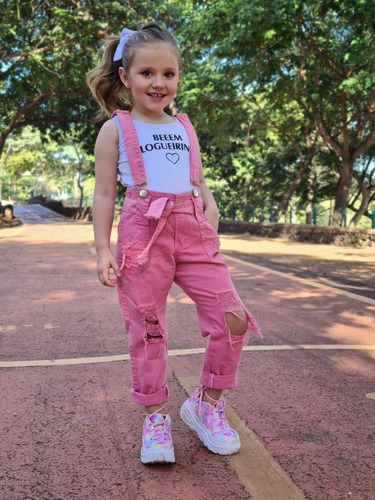 Imagem 4 de 4 de Salopete Rosa Jeans De Criança