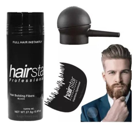Kit Fibra Capilar Aplicador+peine Disimulador Calvicia Negro
