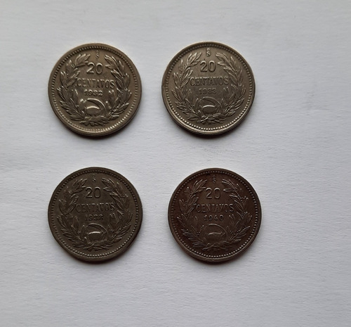 4 Monedas Antiguas Chile 20 Centavos Y 2 De 5 Centavos (Usado)