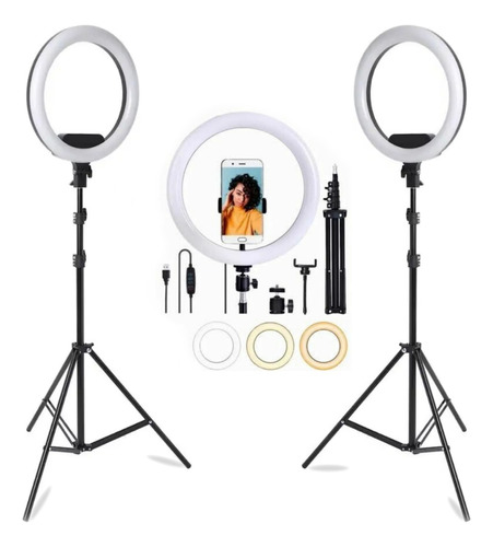 Kit 2 Ring Light Anel De Luz Led 10  26cm Tripé Grande 2,1m