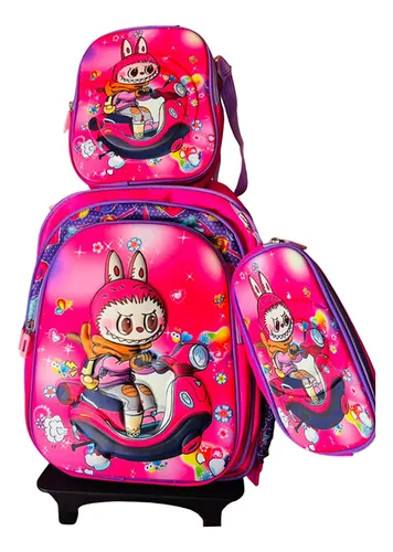 Mochila Con Ruedas 3en1 Escolar Labubu + Lonchera + Estuche