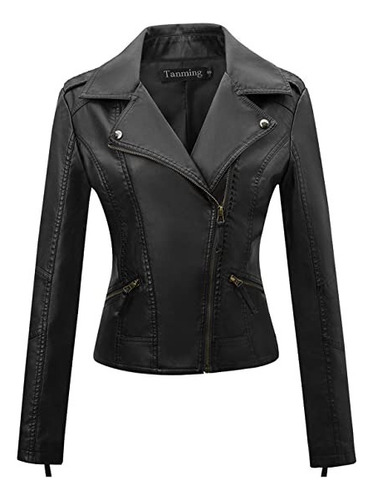 Chaqueta Rompeviento De Cuero Sintético For Moto For Mujer