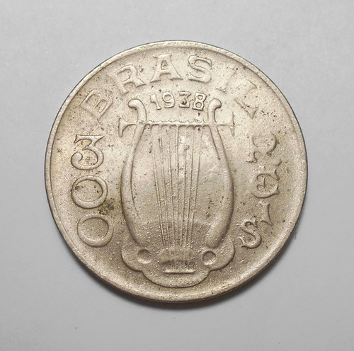 Brasil Moneda De 300 Reis 1938  Km#538 - Arpa - Carlos Gomes