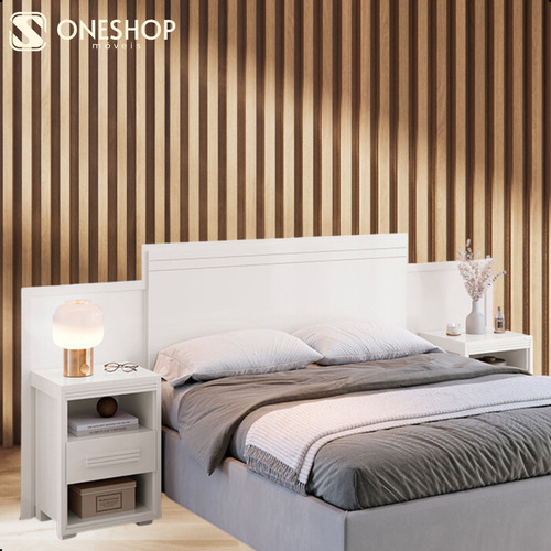 Cabeceira De Cama Ajustavel Queen Casal Com Criado Mudo 100% Mdf Gavetas Dinamarca Branco
