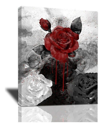 Vintage Rose Painting Canvas Wall Art, Retro Black And ...