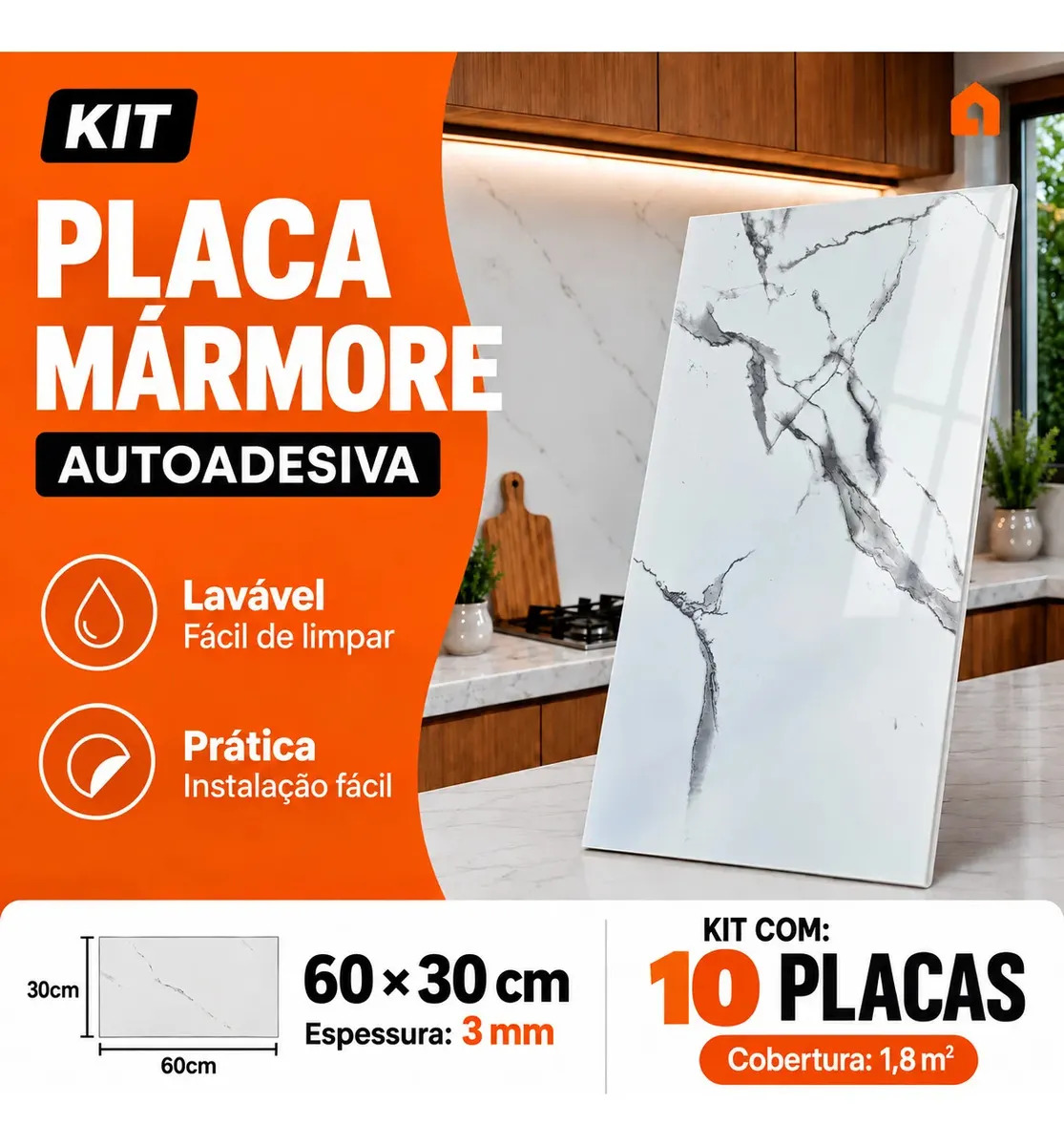 Kit 10 Placa Adesiva Mármore 3d Autocolante 60×30 Cm Painel Revestimento Decorativo Lavável Para Parede Mármore 04