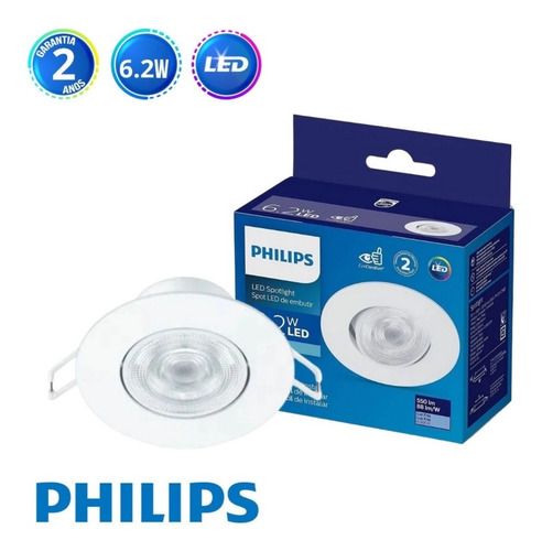 Imagen 2 de 6 de Foco Spot Embutido Philips Blanco Basculante 6.2w