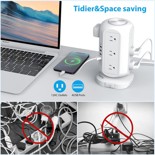 Regleta De Alimentacion De Torre Con 12 Tomacorrientes 4 Usb