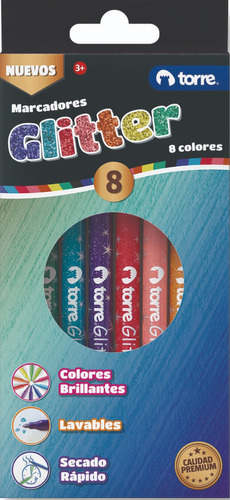 Plumones - Marcadores Glitter 8 Colores Torre