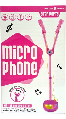 Microfono De Pie Doble Infantil A Pila, Karaoke Con Luces
